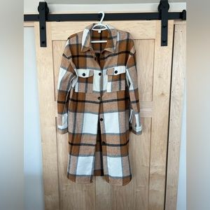 Womens Long Coatigan Flannel Shirt Gold Tan White Black Large